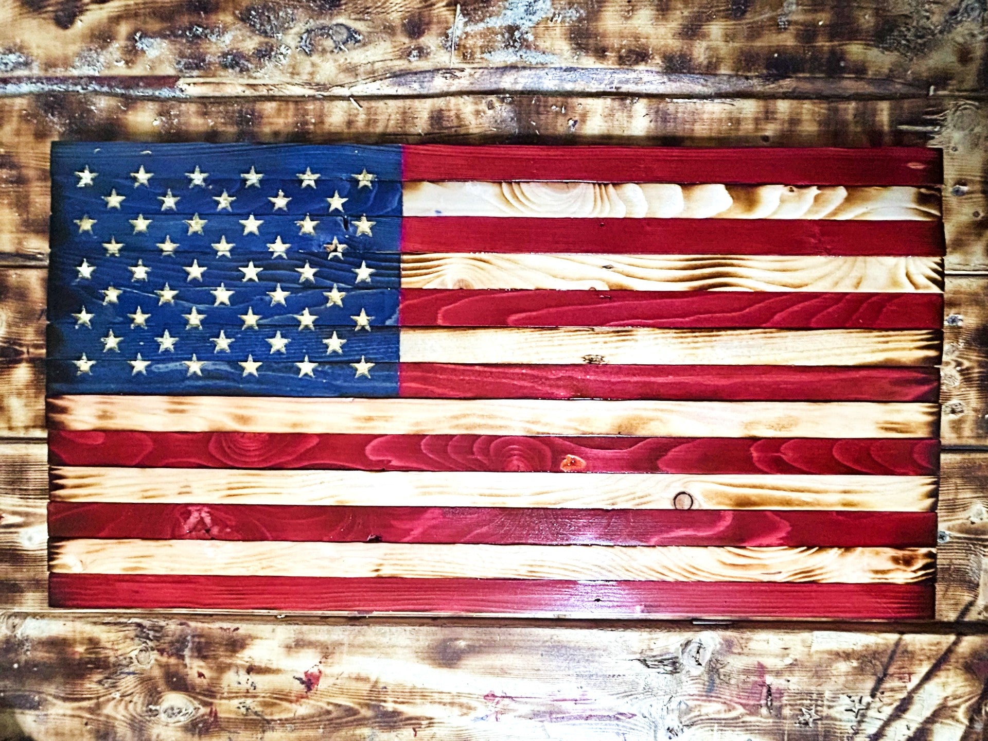Red White & Blue American Flag w/ Carved Stars – Thomson Timberworks