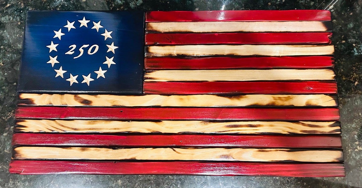 Celebrate 250 Red White & Blue American Flag w Carved Stars