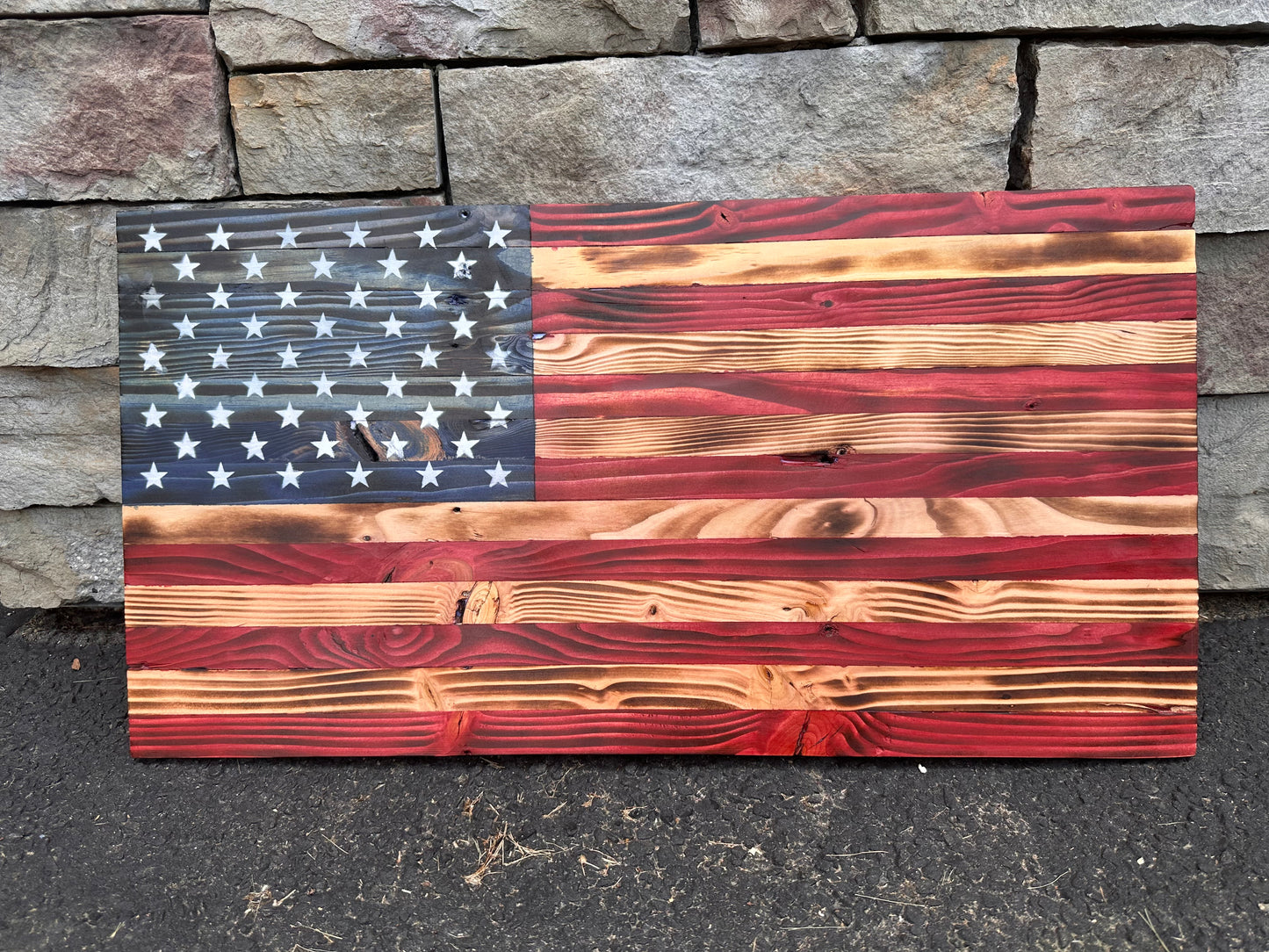 Wooden American Flag (Medium-Stained w/ Painted Stars)