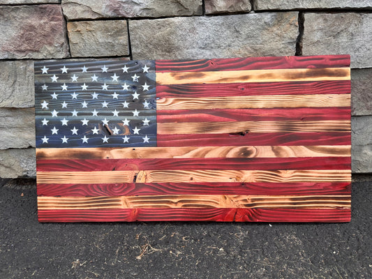 Wooden American Flag (Medium-Stained w/ Painted Stars)