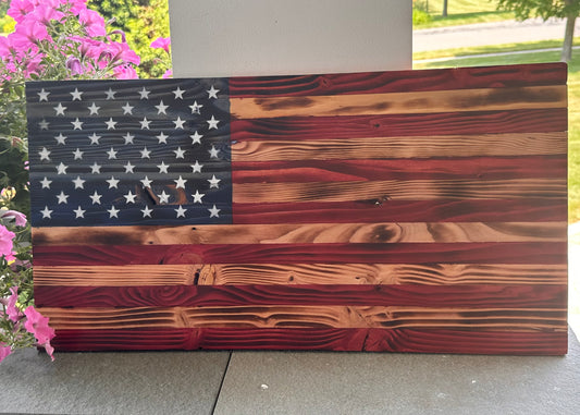 Wooden American Flag (Medium-Stained w/ Painted Stars)