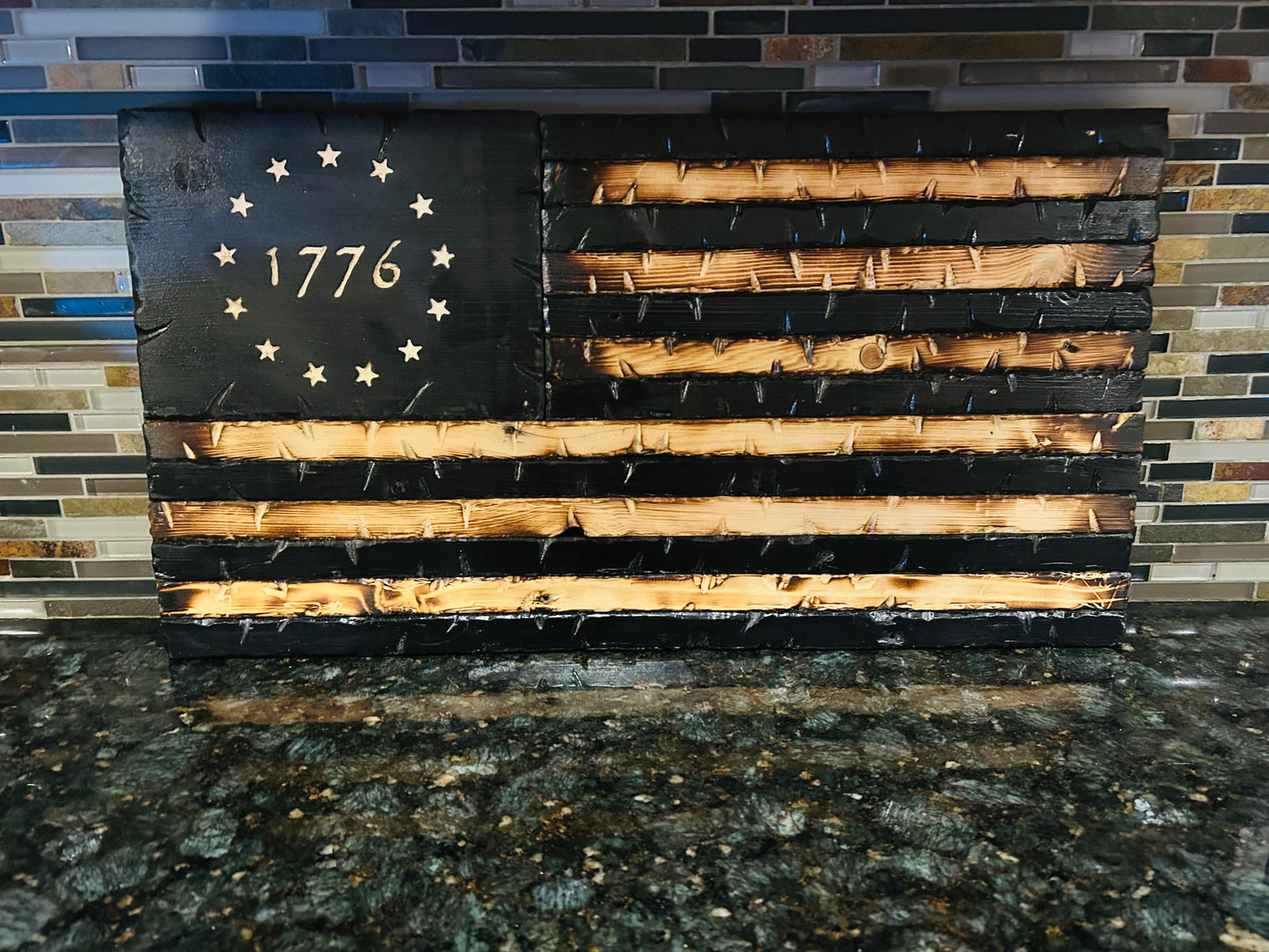 Distressed 1776 American Flag (Medium-Painted w/ Carved 1776 Stars)