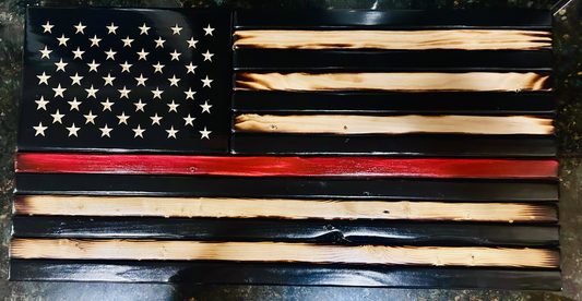 The Thin Red Line Charred Wooden Flag w/ Carved Stars